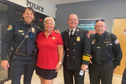 From Left to Right Chief Tracy Frazzano MIPD, President Dianna Dohm President Fire RescueFire Chief Chris Byrne Marco Fire Rescue, Vernon Geberth, President Marco Police Foundation